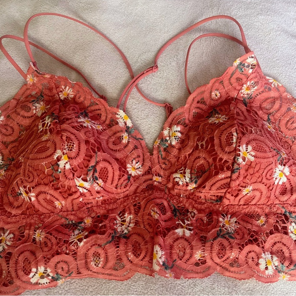 PINK Victoria's Secret Coral Pink Smocked Floral Top